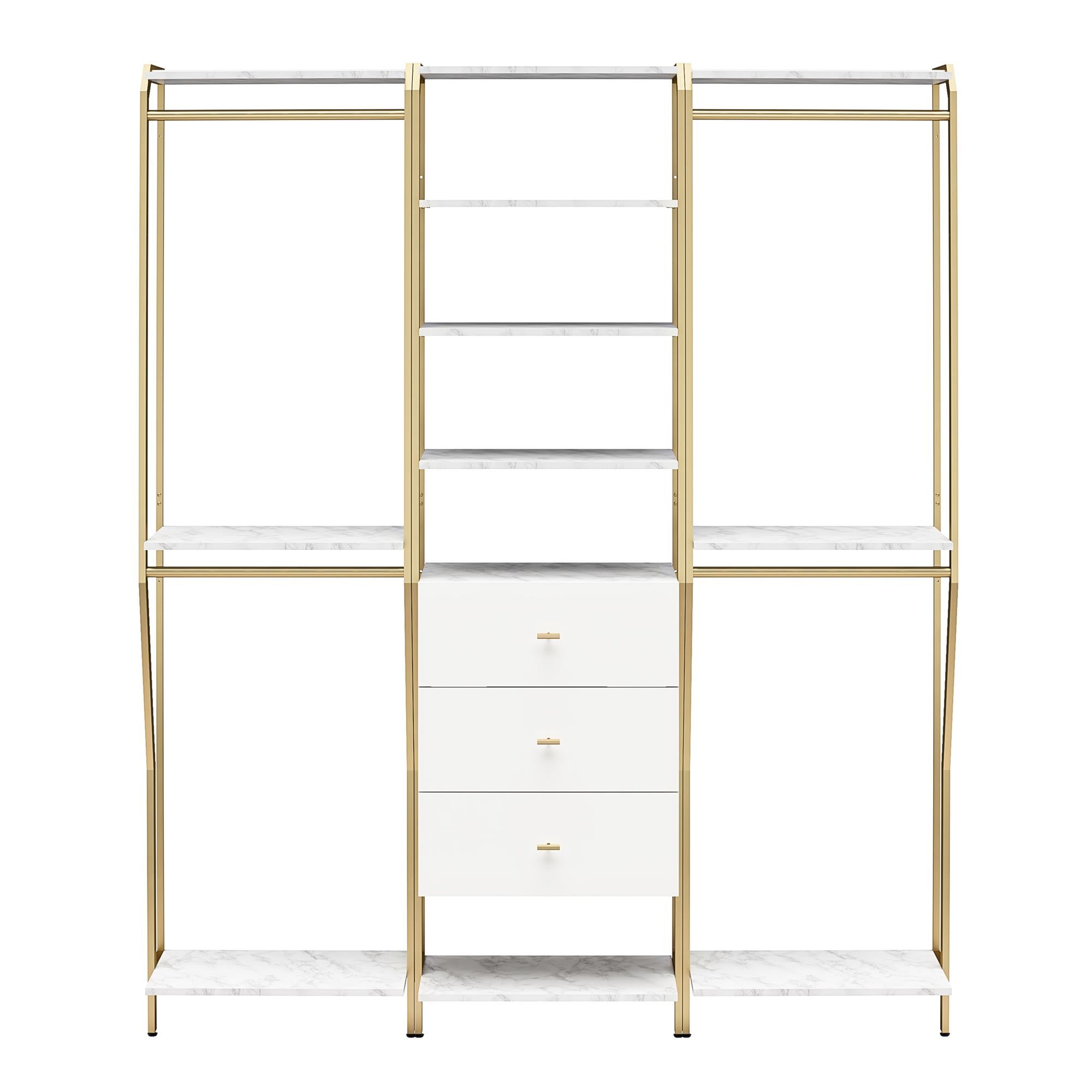 CosmoLiving Gwyneth Closet 3 Piece Bundle- 2 Hanging Rod & 1 Drawer Unit - White marble