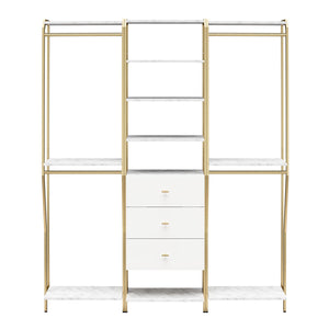 CosmoLiving Gwyneth Closet 3 Piece Bundle- 2 Hanging Rod & 1 Drawer Unit - White marble