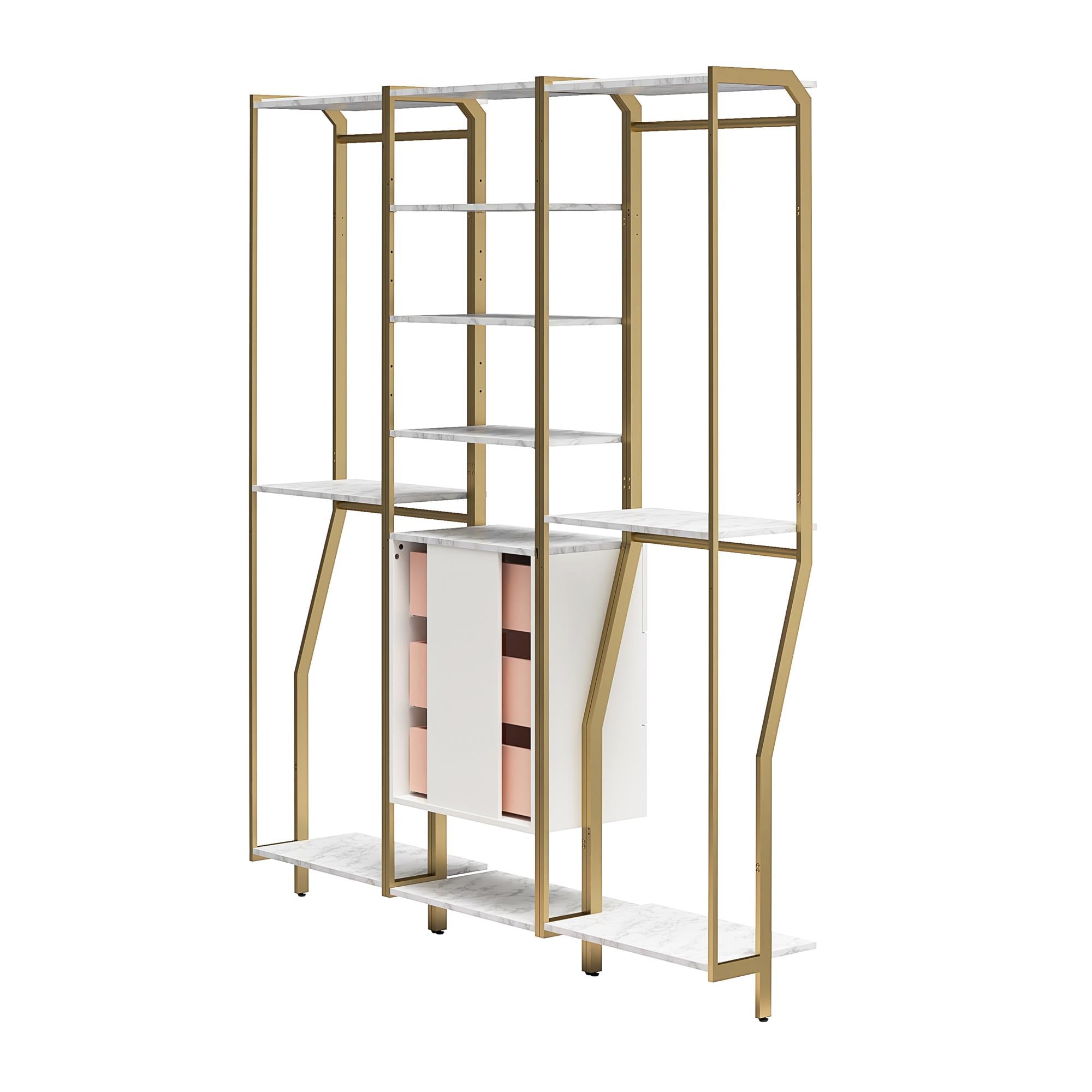 CosmoLiving Gwyneth Closet 3 Piece Bundle- 2 Hanging Rod & 1 Drawer Unit - White marble