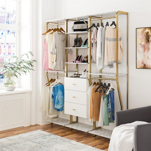 CosmoLiving Gwyneth Closet 3 Piece Bundle- 2 Hanging Rod & 1 Drawer Unit - White marble