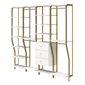 CosmoLiving Gwyneth Closet 4 Piece Bundle-2 Hanging Rod, 1 Shelf & 1 Drawer Unit - White marble