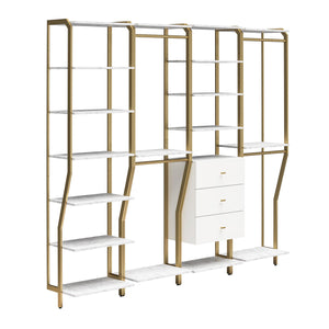 CosmoLiving Gwyneth Closet 4 Piece Bundle-2 Hanging Rod, 1 Shelf & 1 Drawer Unit - White marble