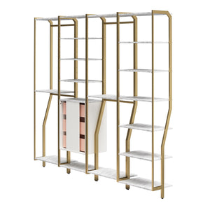 CosmoLiving Gwyneth Closet 4 Piece Bundle-2 Hanging Rod, 1 Shelf & 1 Drawer Unit - White marble