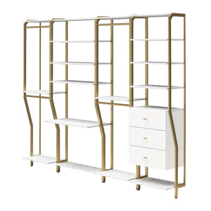 CosmoLiving Gwyneth Closet 4 Piece Bundle-2 Hanging Rod, 1 Vanity & 1 Drawer Unit - White marble