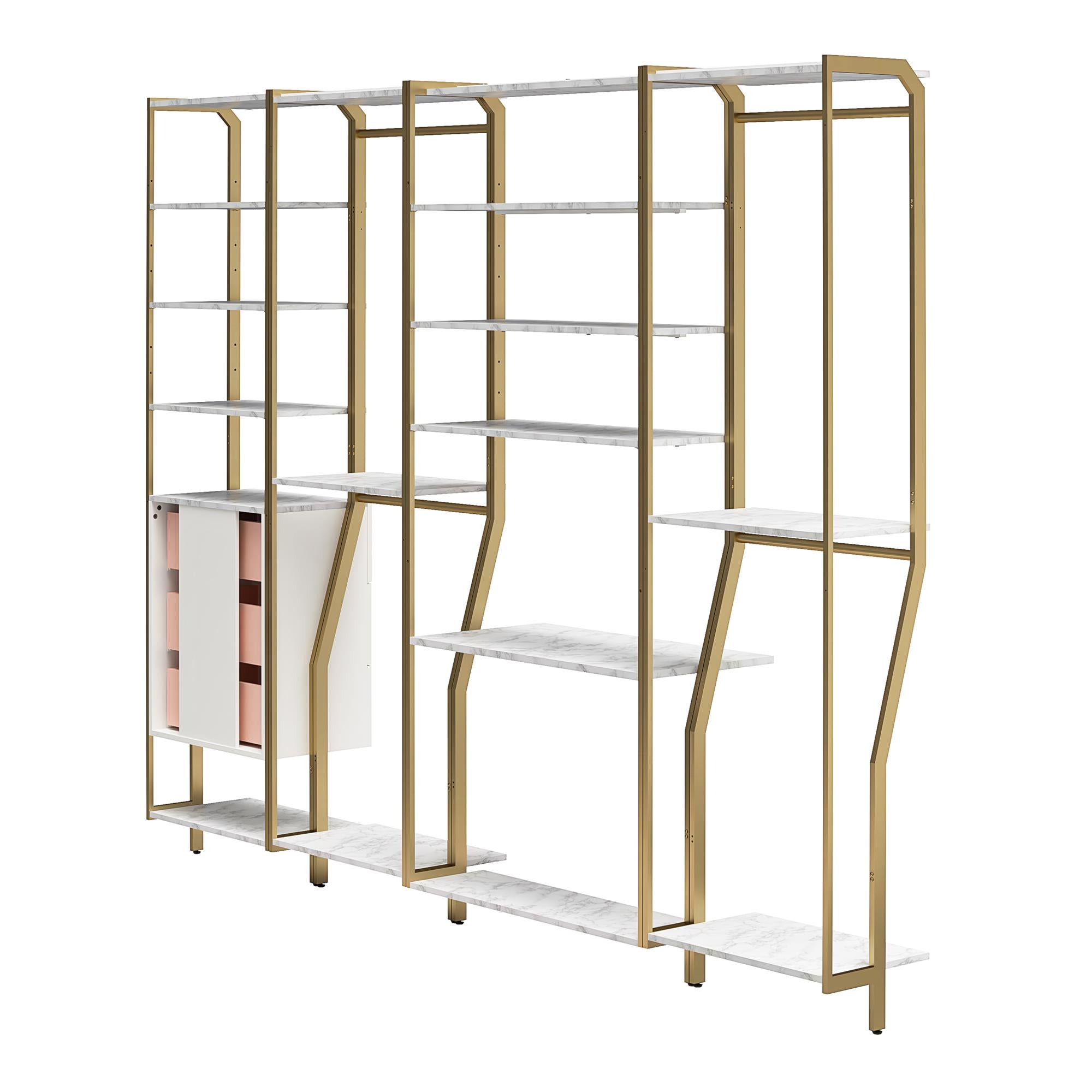 CosmoLiving Gwyneth Closet 4 Piece Bundle-2 Hanging Rod, 1 Vanity & 1 Drawer Unit - White marble
