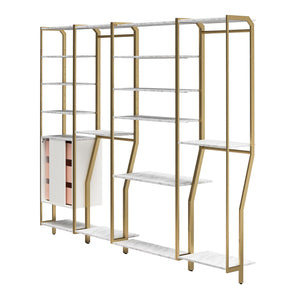 CosmoLiving Gwyneth Closet 4 Piece Bundle-2 Hanging Rod, 1 Vanity & 1 Drawer Unit - White marble