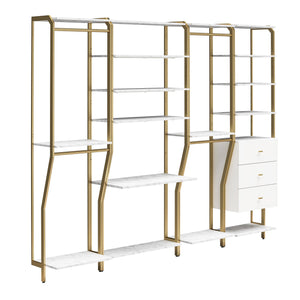 CosmoLiving Gwyneth Closet 4 Piece Bundle-2 Hanging Rod, 1 Vanity & 1 Drawer Unit - White marble
