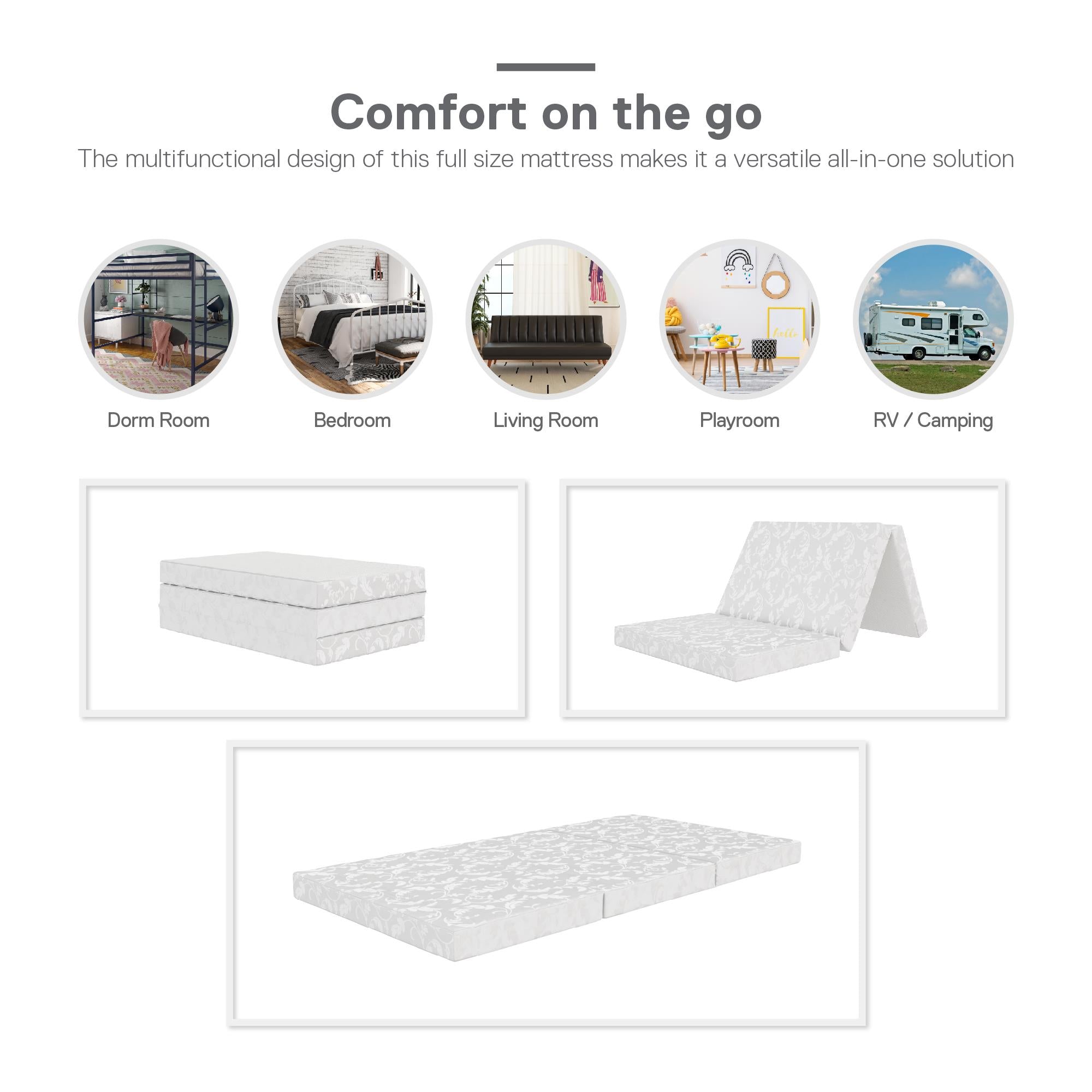 DHP  4" Tri-Folding Mattress - White - Twin
