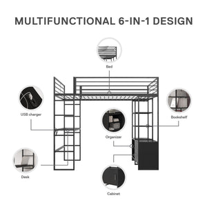 DHP Lanis Loft Bed with Desk and Storage - Black - Twin