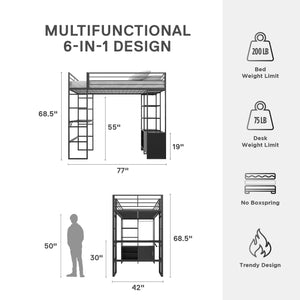 DHP Lanis Loft Bed with Desk and Storage - Black - Twin