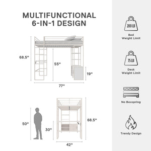 DHP Lanis Loft Bed with Desk and Storage - Off White - Twin