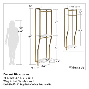 CosmoLiving Gwyneth Closet 4 Piece Bundle-2 Hanging Rod, 1 Vanity & 1 Drawer Unit - White marble
