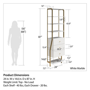 CosmoLiving Gwyneth Closet 4 Piece Bundle-2 Hanging Rod, 1 Vanity & 1 Drawer Unit - White marble