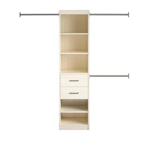 Novogratz Kelly 5 Shelf / 2 Drawer Closet Organizer with 3 Adjustable Hanging Rods - Ivory Oak