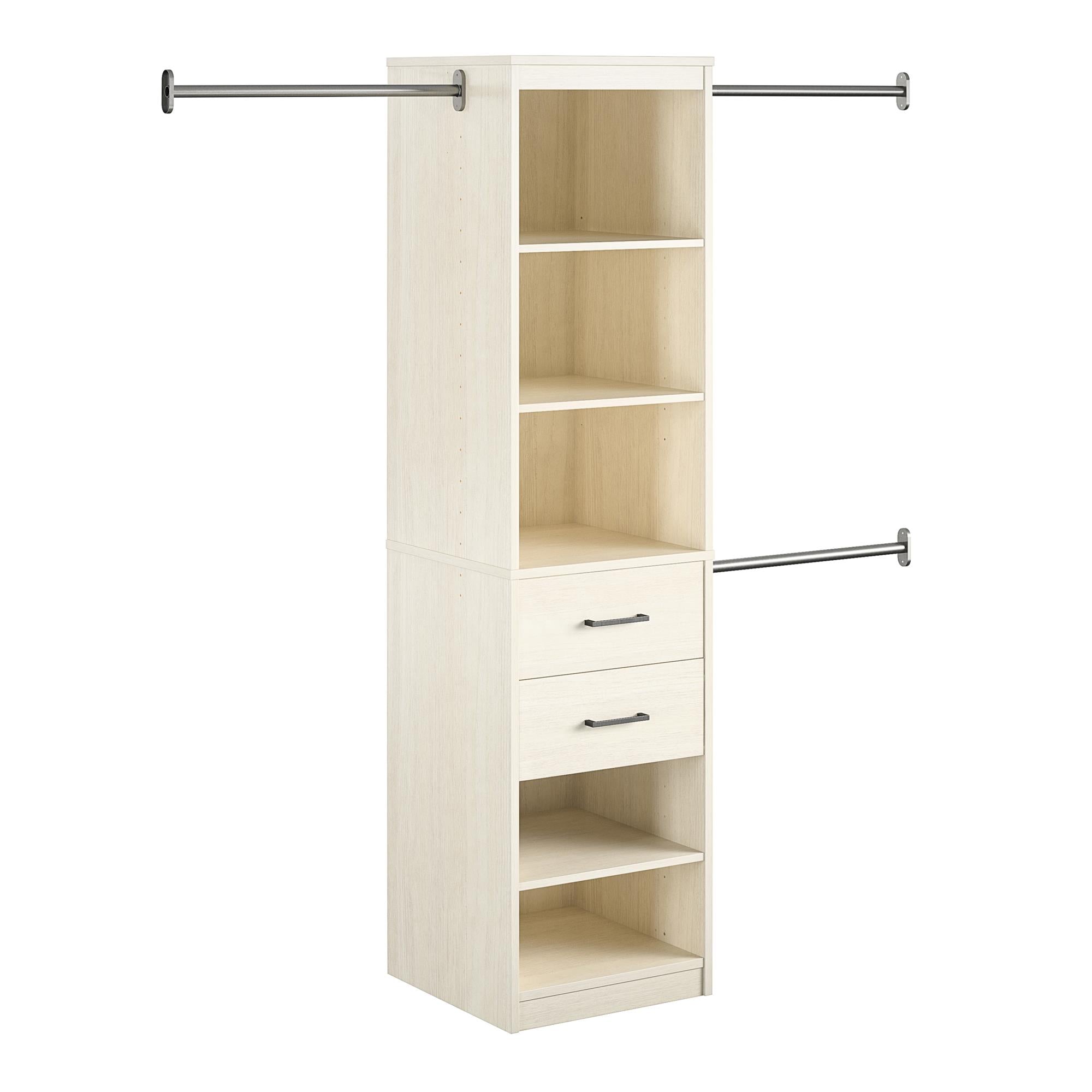 Novogratz Kelly 5 Shelf / 2 Drawer Closet Organizer with 3 Adjustable Hanging Rods - Ivory Oak