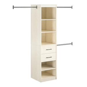 Novogratz Kelly 5 Shelf / 2 Drawer Closet Organizer with 3 Adjustable Hanging Rods - Ivory Oak
