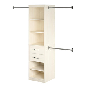 Novogratz Kelly 5 Shelf / 2 Drawer Closet Organizer with 3 Adjustable Hanging Rods - Ivory Oak