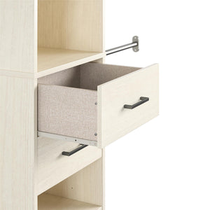 Novogratz Kelly 5 Shelf / 2 Drawer Closet Organizer with 3 Adjustable Hanging Rods - Ivory Oak