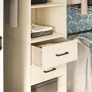 Novogratz Kelly 5 Shelf / 2 Drawer Closet Organizer with 3 Adjustable Hanging Rods - Ivory Oak