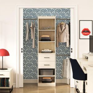 Novogratz Kelly 5 Shelf / 2 Drawer Closet Organizer with 3 Adjustable Hanging Rods - Ivory Oak