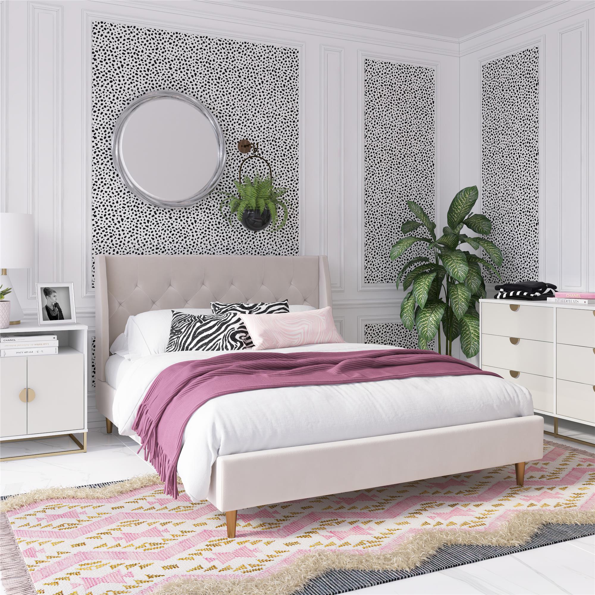Novogratz Her Majesty Upholstered Bed - Ivory - Queen