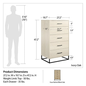 Novogratz Kelly 5 Drawer Dresser - Black Oak