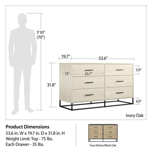 Novogratz Kelly 6 Drawer Dresser - Black Oak