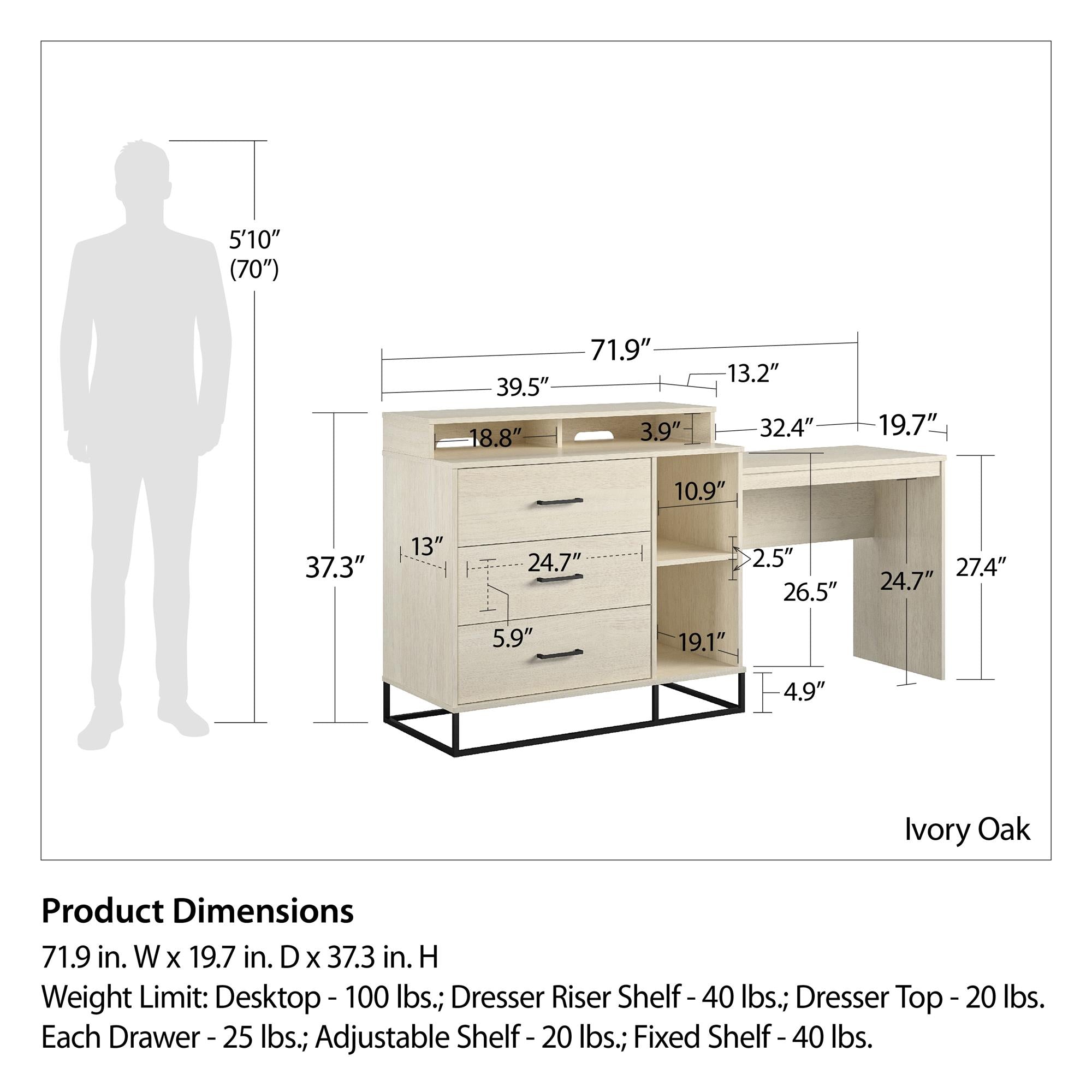 Novogratz Kelly 3 in 1 Media Dresser and Desk Combo - Ivory Oak