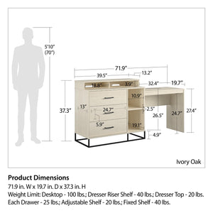 Novogratz Kelly 3 in 1 Media Dresser and Desk Combo - Ivory Oak