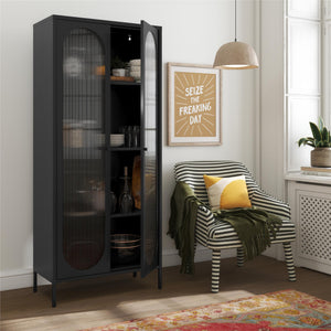 Mr. Kate Luna Tall 2-Door Accent Cabinet with Fluted Glass - Black