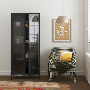 Mr. Kate Luna Tall 2-Door Accent Cabinet with Fluted Glass - Black