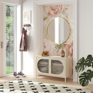 Mr. Kate Luna Wide 2-Door Accent Cabinet with Fluted Glass - Parchment