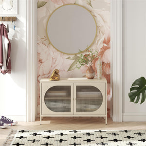 Mr. Kate Luna Wide 2-Door Accent Cabinet with Fluted Glass - Parchment