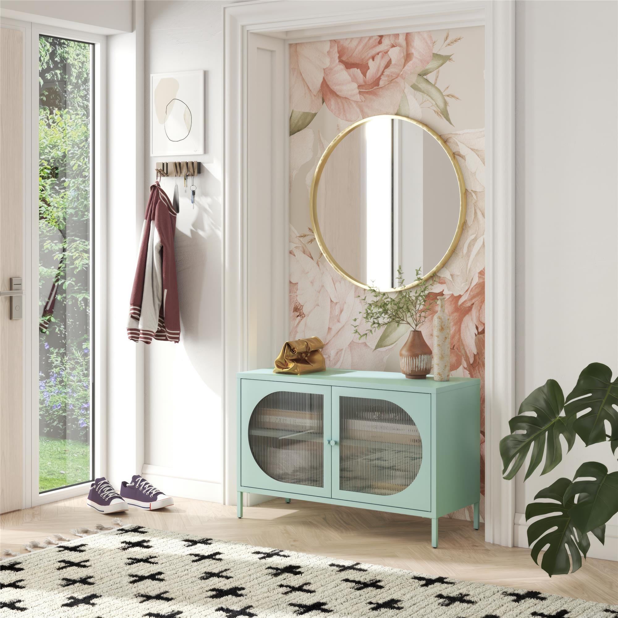 Mr. Kate Luna Wide 2-Door Accent Cabinet with Fluted Glass - Sky Blue