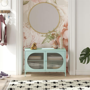 Mr. Kate Luna Wide 2-Door Accent Cabinet with Fluted Glass - Sky Blue