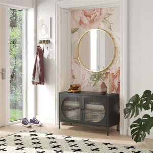 Mr. Kate Luna Wide 2-Door Accent Cabinet with Fluted Glass - Black