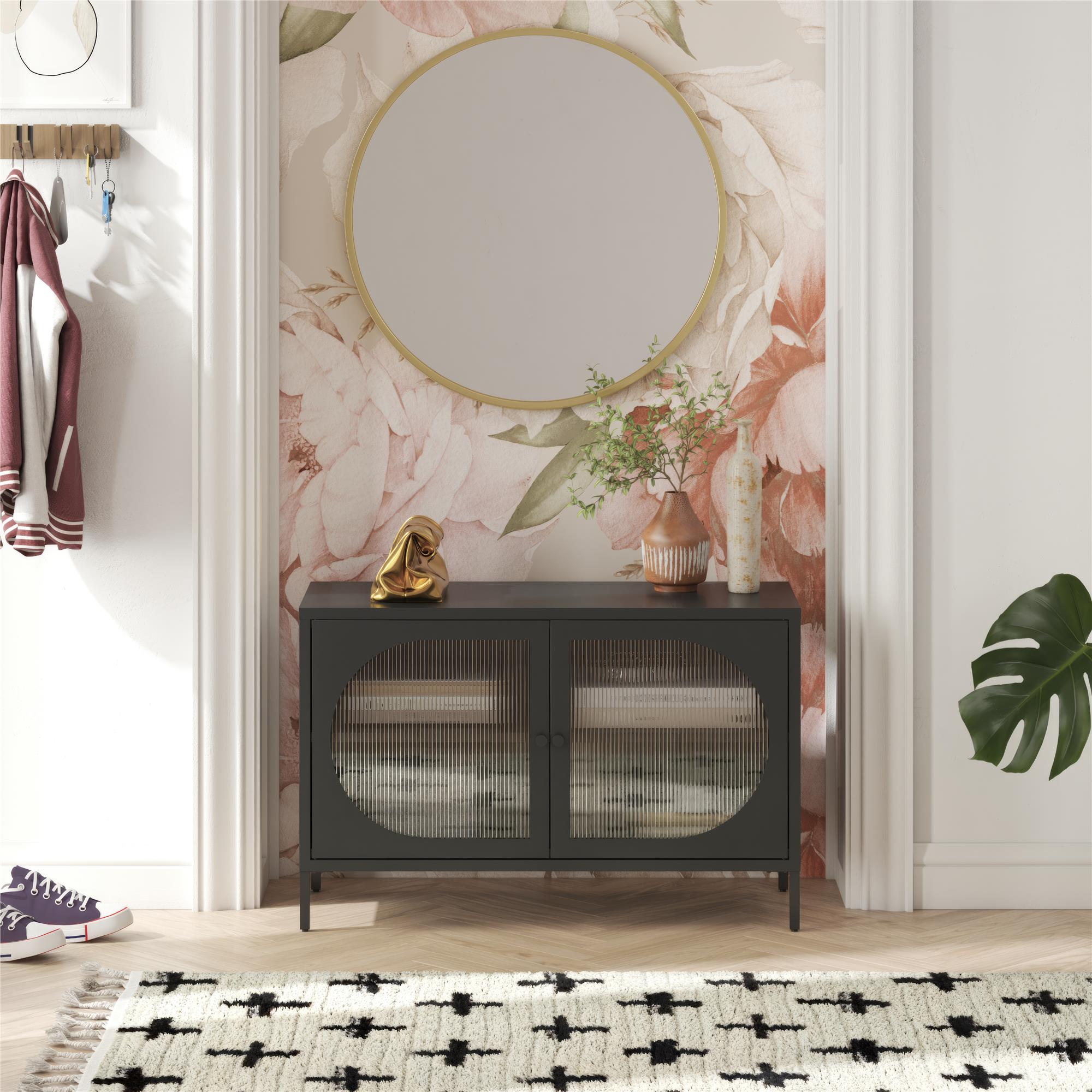 Mr. Kate Luna Wide 2-Door Accent Cabinet with Fluted Glass - Black