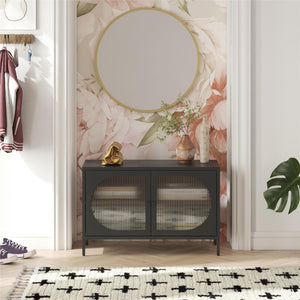 Mr. Kate Luna Wide 2-Door Accent Cabinet with Fluted Glass - Black