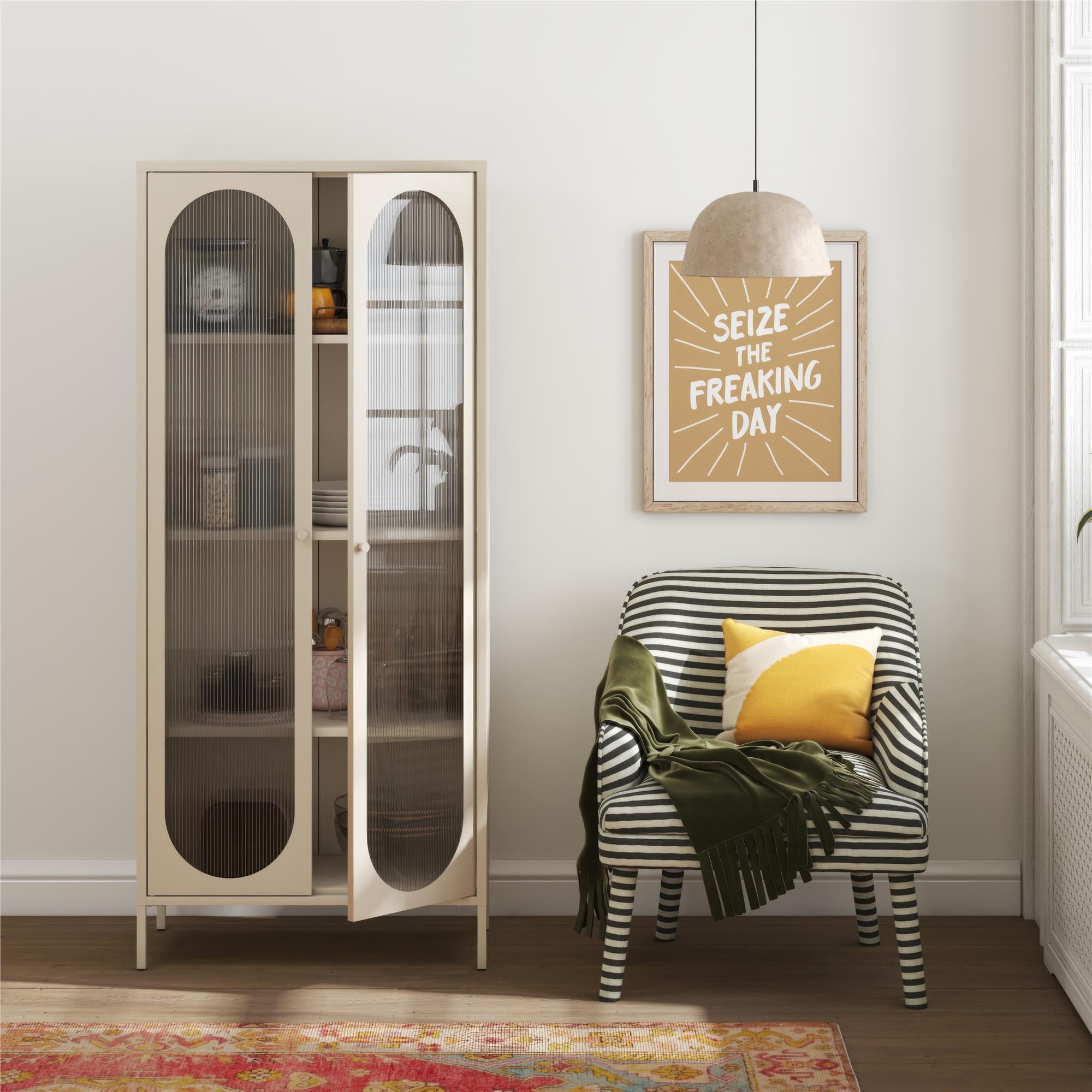 Mr. Kate Luna Tall 2-Door Accent Cabinet with Fluted Glass - Parchment