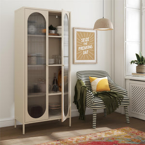Mr. Kate Luna Tall 2-Door Accent Cabinet with Fluted Glass - Parchment