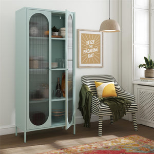 Mr. Kate Luna Tall 2-Door Accent Cabinet with Fluted Glass - Sky Blue