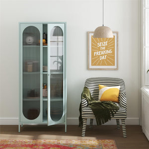 Mr. Kate Luna Tall 2-Door Accent Cabinet with Fluted Glass - Sky Blue