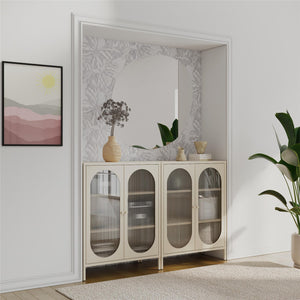 Mr. Kate Luna Short 2-Door Accent Cabinet with Fluted Glass - Parchment