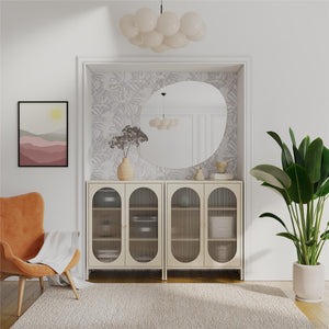 Mr. Kate Luna Short 2-Door Accent Cabinet with Fluted Glass - Parchment