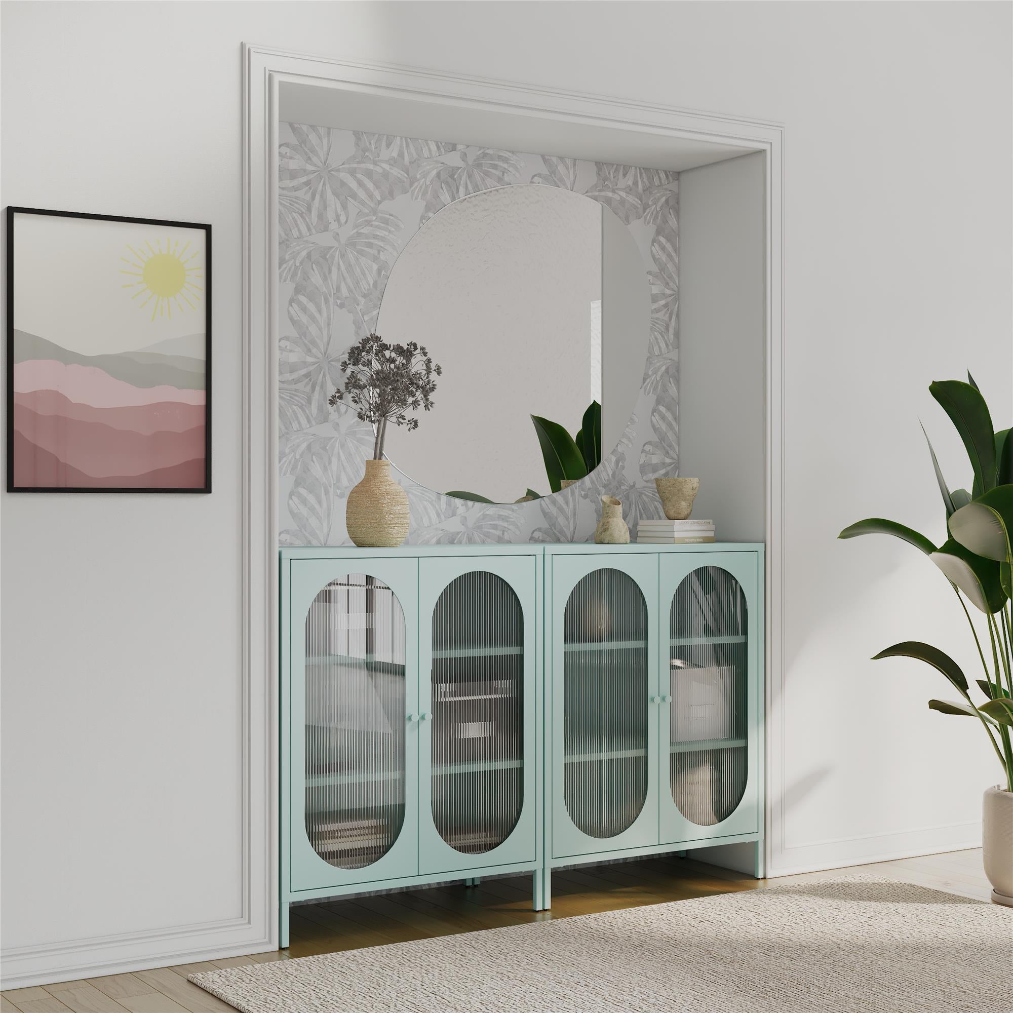 Mr. Kate Luna Short 2-Door Accent Cabinet with Fluted Glass - Sky Blue