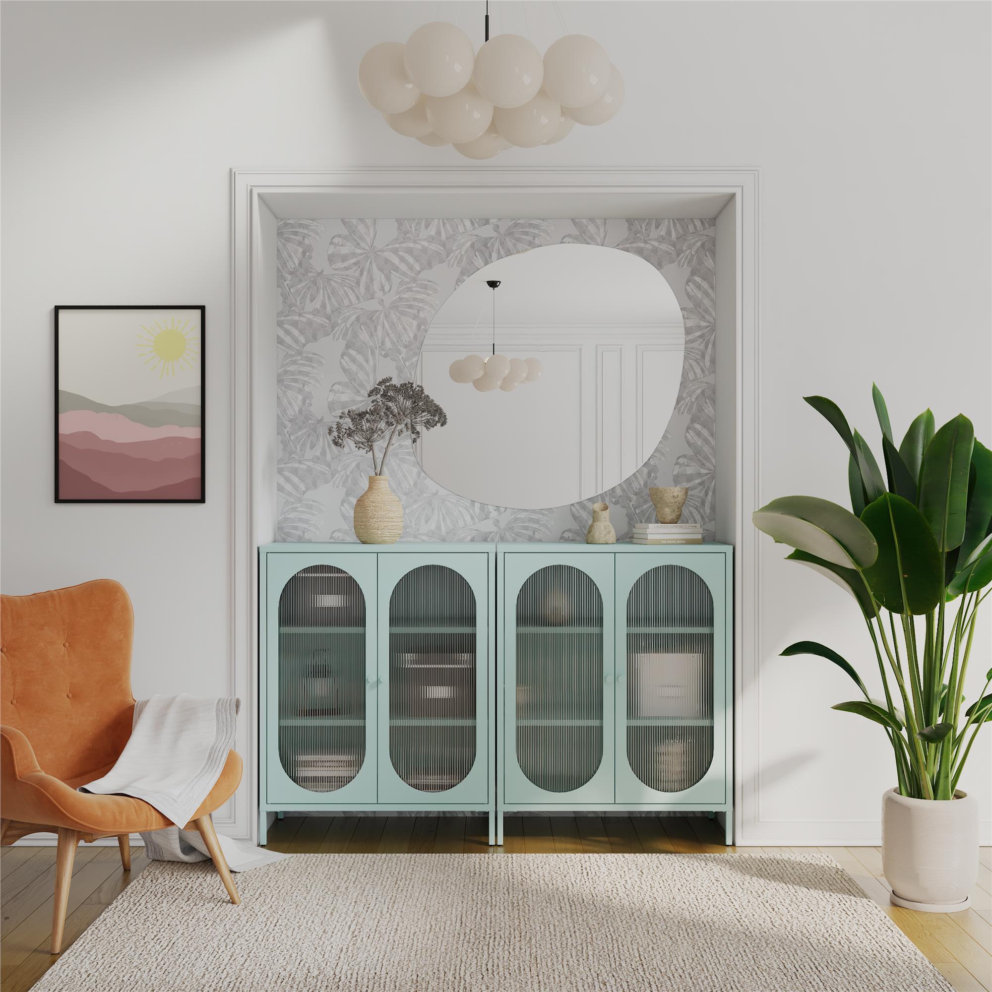 Mr. Kate Luna Short 2-Door Accent Cabinet with Fluted Glass - Sky Blue