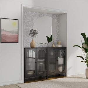 Mr. Kate Luna Short 2-Door Accent Cabinet with Fluted Glass - Black