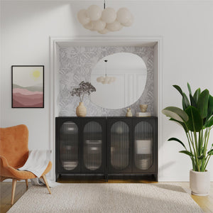 Mr. Kate Luna Short 2-Door Accent Cabinet with Fluted Glass - Black