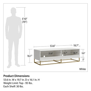 Charlie Kids TV Stand with Open Storage for TVs up to 60", White & Golden Bronze - White