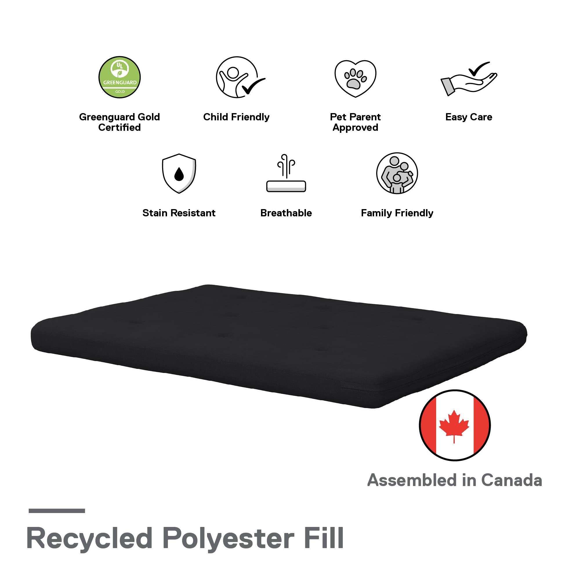 DHP Caddie 6" Futon Mattress - Black - Full